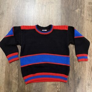 Vtg Popsicle Brand‎ Boys 3T 80s Acrylic Black Striped Crew Neck Sweater Retro
